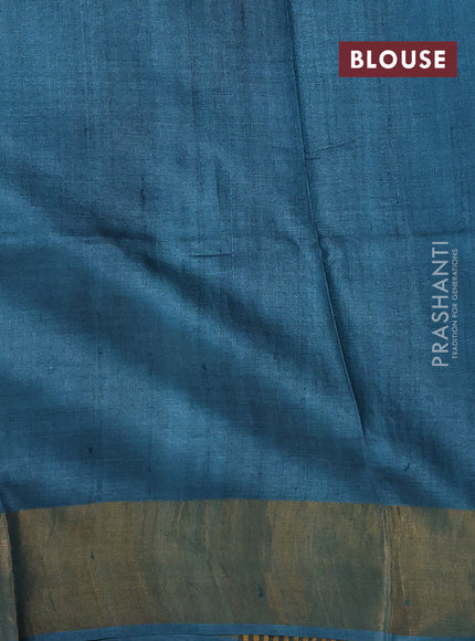 Pure tussar silk saree peacock blue shade with allover leheriya prints and zari woven border