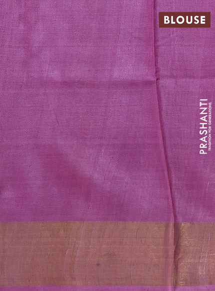 Pure tussar silk saree mauve pink with allover geometric prints and zari woven border