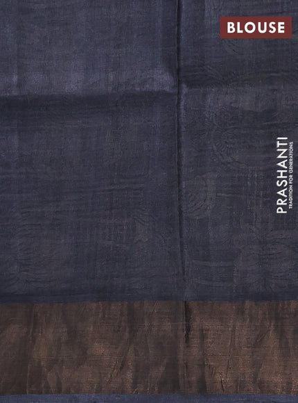 Pure tussar silk saree grey and black with kalamkari prints and zari woven border