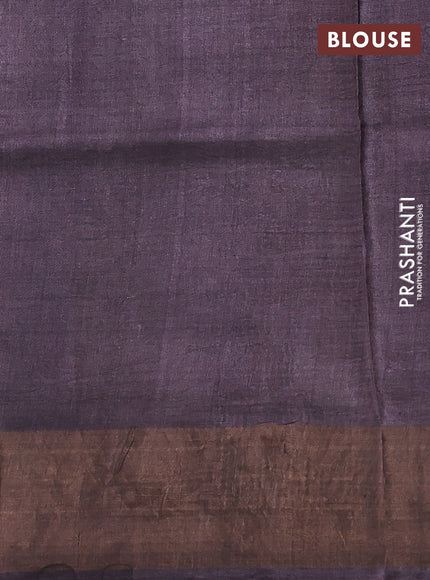 Pure tussar silk saree pastel brown and brown with kalamkari prints and zari woven border