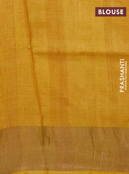 Pure tussar silk saree red and mustard yellow with allover prints and zari woven border
