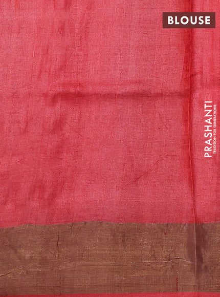 Pure tussar silk saree black and maroon with floral prints and zari woven border