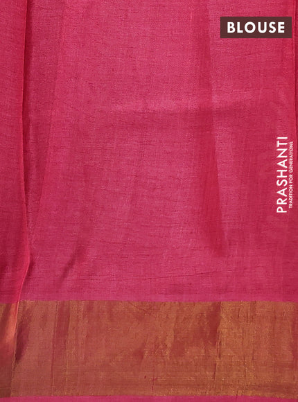 Pure tussar silk saree pink shade with allover leaf prints and zari woven border
