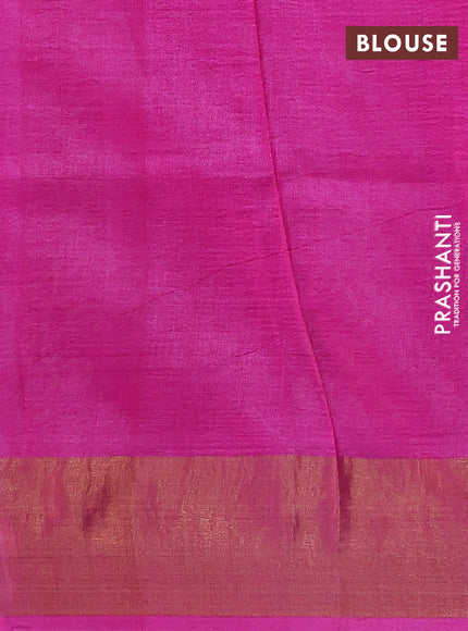 Pure tussar silk saree pink with allover prints and zari woven border