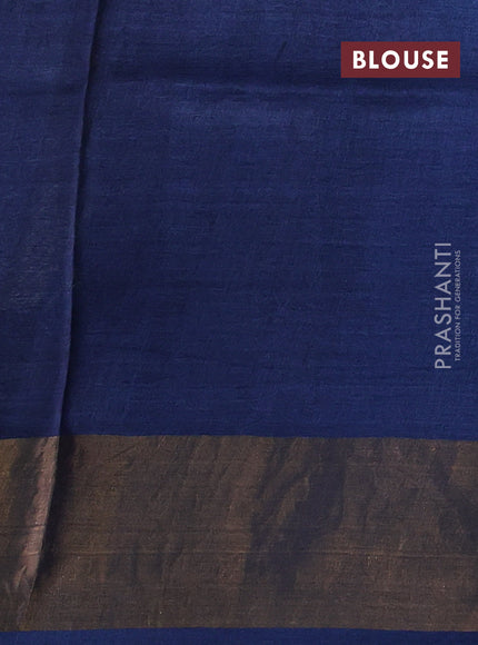 Pure tussar silk saree blue with allover prints and zari woven border