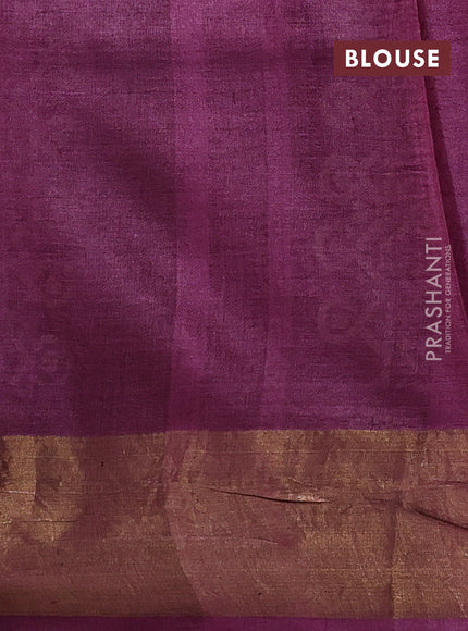 Pure tussar silk saree purple with allover prints and zari woven border