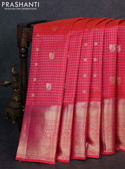 Pure kanchipuram silk saree dual shade of pink with allover zari woven brocade weaves and rich zari woven border