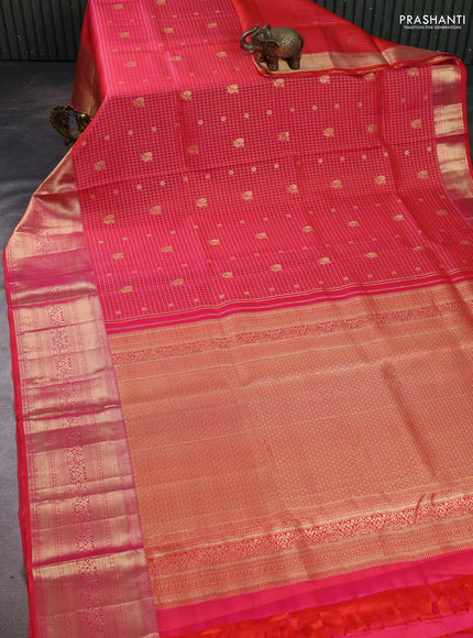 Pure kanchipuram silk saree dual shade of pink with allover zari woven brocade weaves and rich zari woven border