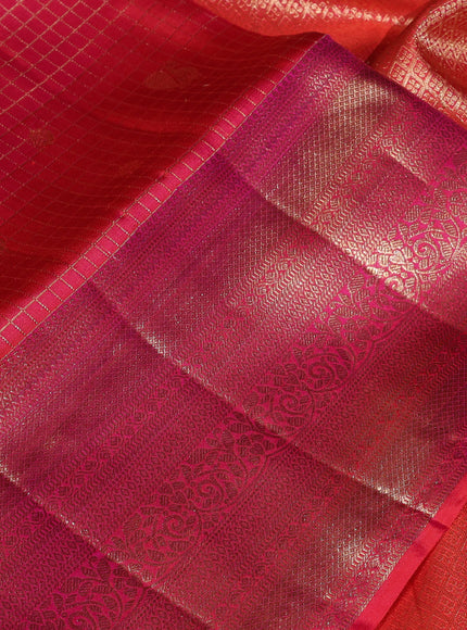 Pure kanchipuram silk saree dual shade of pink with allover zari woven brocade weaves and rich zari woven border