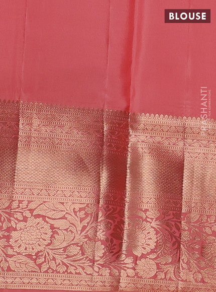 Pure kanchipuram silk saree peach orange with allover zari woven brocade weaves and long rich zari woven border