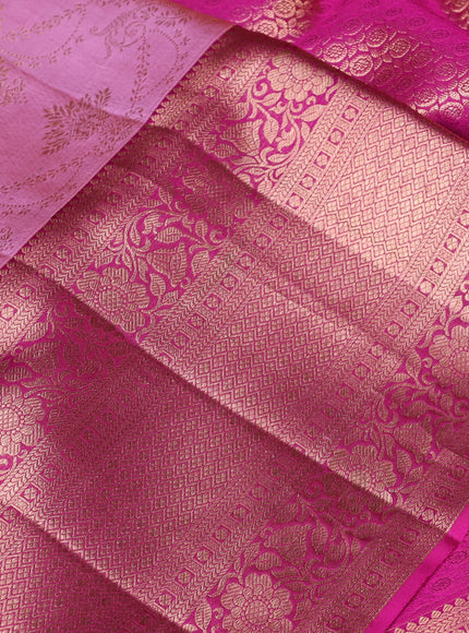 Pure kanchipuram silk saree mauve pink and magenta pink with allover zari woven brocade weaves and long rich zari woven border