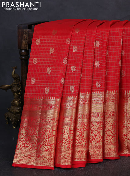 Pure kanchipuram silk saree red with allover zari woven brocade weaves and rich zari woven border