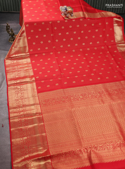 Pure kanchipuram silk saree red with allover zari woven brocade weaves and rich zari woven border