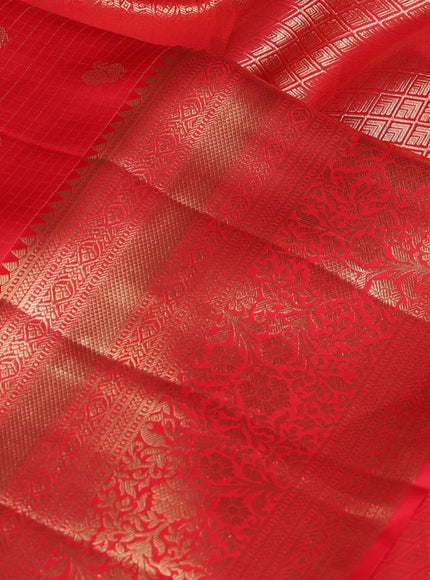 Pure kanchipuram silk saree red with allover zari woven brocade weaves and rich zari woven border