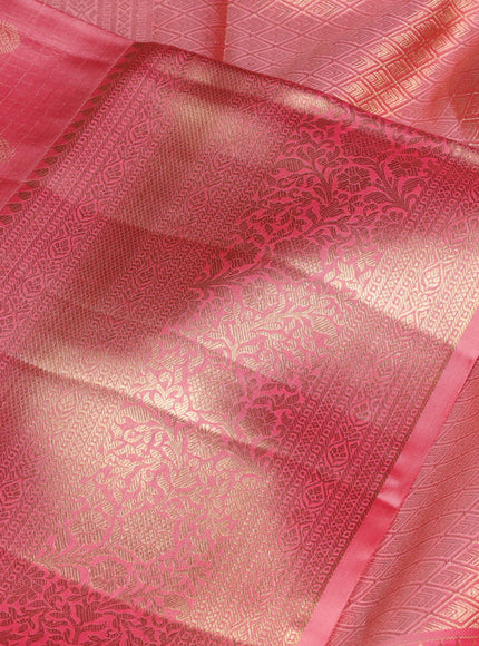 Pure kanchipuram silk saree mild peach pink with allover zari woven brocade weaves and long zari woven border