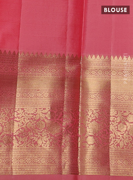 Pure kanchipuram silk saree mild peach pink with allover zari woven brocade weaves and long zari woven border