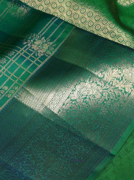 Pure kanchipuram silk saree dual shade of teal bluish green with allover zari woven brocade weaves and rich zari woven border