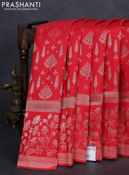 Pure kanchipuram silk saree red with allover zari woven brocade weaves and rich zari woven pichwai border