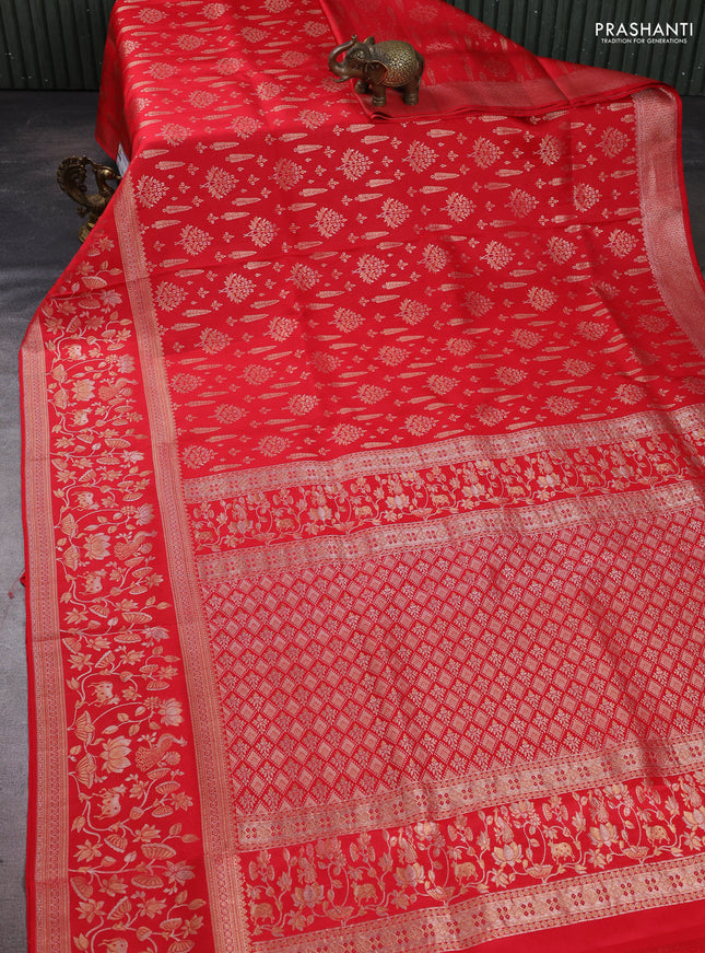 Pure kanchipuram silk saree red with allover zari woven brocade weaves and rich zari woven pichwai border
