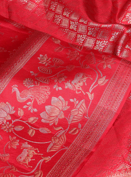 Pure kanchipuram silk saree red with allover zari woven brocade weaves and rich zari woven pichwai border