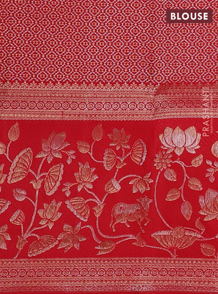 Pure kanchipuram silk saree red with allover zari woven brocade weaves and rich zari woven pichwai border