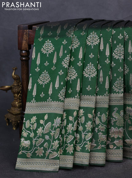 Pure kanchipuram silk saree bottle green with allover zari woven brocade weaves and rich zari woven pichwai border