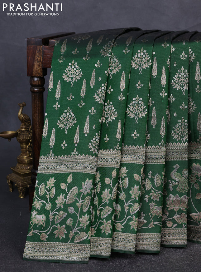 Pure kanchipuram silk saree bottle green with allover zari woven brocade weaves and rich zari woven pichwai border