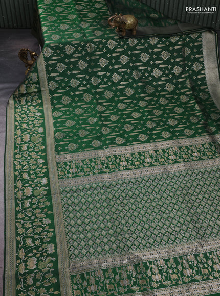 Pure kanchipuram silk saree bottle green with allover zari woven brocade weaves and rich zari woven pichwai border