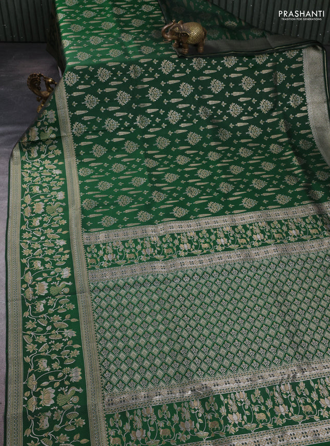 Pure kanchipuram silk saree bottle green with allover zari woven brocade weaves and rich zari woven pichwai border