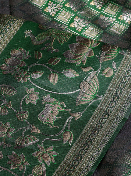 Pure kanchipuram silk saree bottle green with allover zari woven brocade weaves and rich zari woven pichwai border