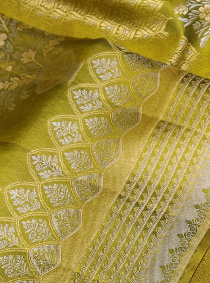 Pure kanchipuram silk saree mehendi green with allover zari woven brocade weaves and long rich zari woven border