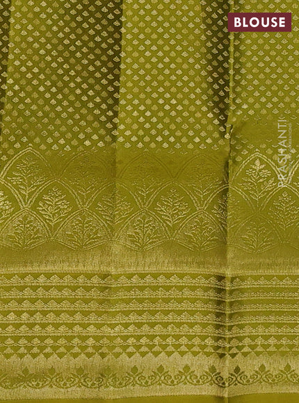 Pure kanchipuram silk saree mehendi green with allover zari woven brocade weaves and long rich zari woven border