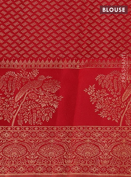 Pure kanchipuram silk saree dark peach and red with allover zari woven brocade weaves and long rich zari woven border