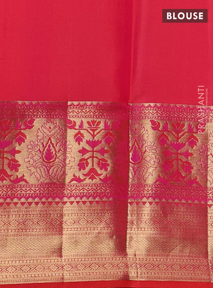 Pure kanchipuram silk saree dual shade of pinkish orange with allover zari woven brocade weaves and rich zari woven border