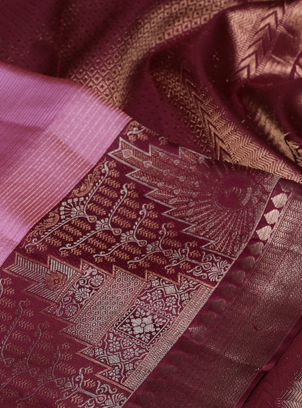 Pure kanchipuram silk saree mauve pink and coffee brown with allover zari woven brocade weaves and long rich zari woven border