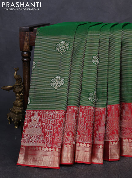 Pure kanchipuram silk saree green and maroon with allover zari woven brocade weaves and long rich zari woven border
