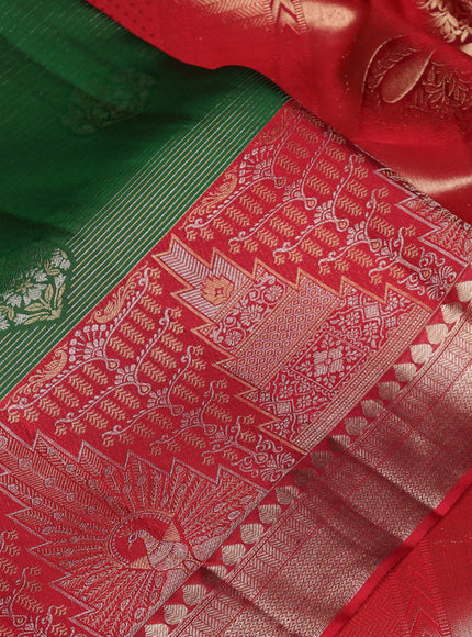 Pure kanchipuram silk saree green and maroon with allover zari woven brocade weaves and long rich zari woven border
