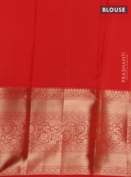 Pure kanchipuram silk saree peach orange and orange with allover zari woven brocade weaves and long rich zari woven border