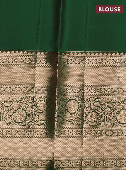 Pure kanchipuram silk saree dark mustard and green with allover zari woven brocade weaves and long rich zari woven border