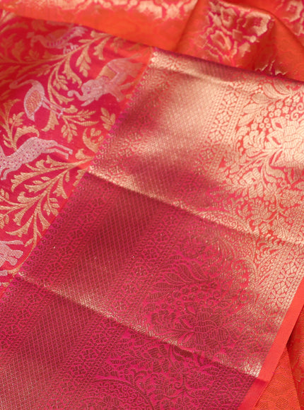 Pure kanchipuram silk saree dual shade of orange with allover zari woven vansingaram brocade weaves and rich zari woven border