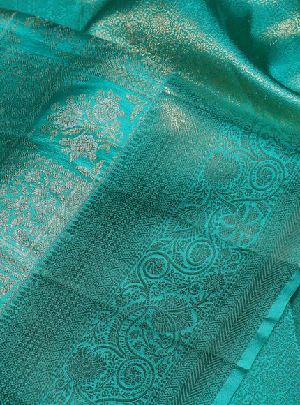 Pure kanchipuram silk saree teal green with allover zari woven brocade weaves and rich zari woven border