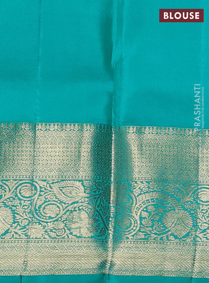 Pure kanchipuram silk saree teal green with allover zari woven brocade weaves and rich zari woven border