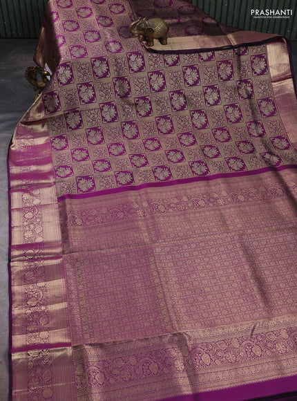 Pure kanchipuram silk saree purple with allover zari woven brocade weaves and rich zari woven border