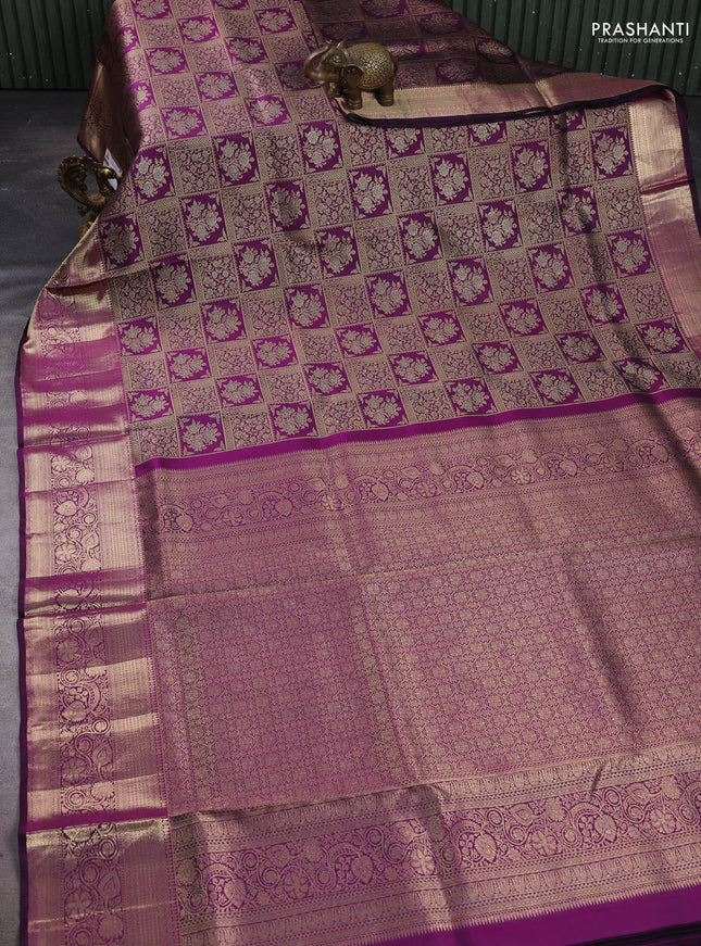 Pure kanchipuram silk saree purple with allover zari woven brocade weaves and rich zari woven border