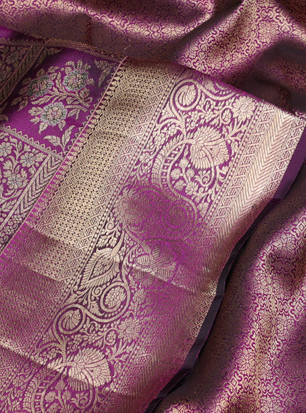 Pure kanchipuram silk saree purple with allover zari woven brocade weaves and rich zari woven border