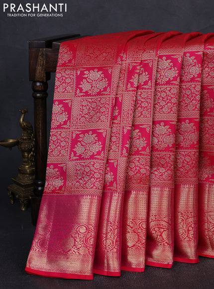 Pure kanchipuram silk saree pink with allover zari woven brocade weaves and rich zari woven border