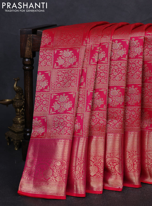 Pure kanchipuram silk saree pink with allover zari woven brocade weaves and rich zari woven border