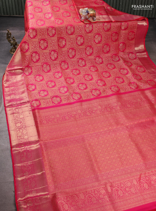 Pure kanchipuram silk saree pink with allover zari woven brocade weaves and rich zari woven border