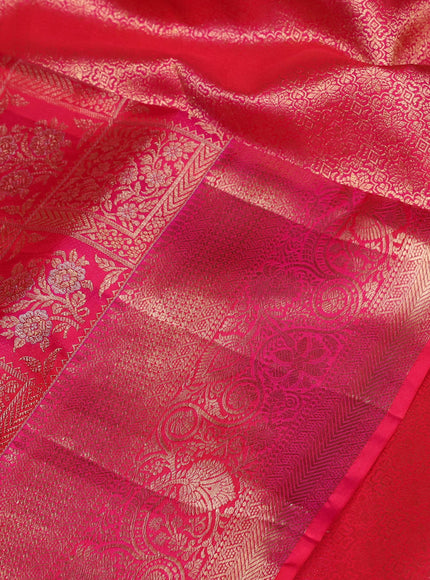 Pure kanchipuram silk saree pink with allover zari woven brocade weaves and rich zari woven border