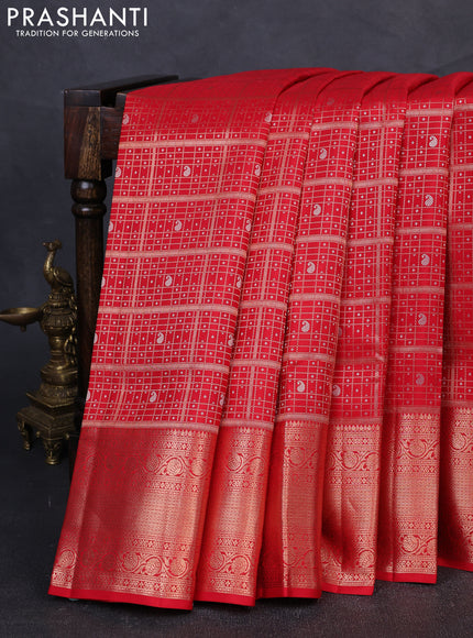 Pure kanchipuram silk saree red with allover zari woven brocade weaves and rich zari woven border